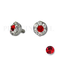 Piercings.nl Dermal balletje 4 mm rood met meerdere kristallen