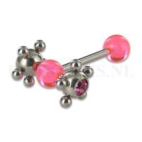 Piercings.nl Tongpiercing chirurgisch staal met tickler roze