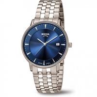 Boccia Herrenuhr "Superslim" Reintitan 3607-03, blau, Silber