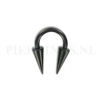 Piercings.nl Circulair barbell zwart 1.2 mm long cones S