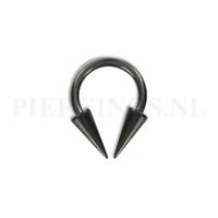 Piercings.nl Circulair barbell zwart 1.2 mm long cones M