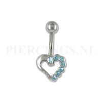 Piercings.nl Navelpiercing open hart aquamarijn