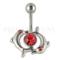 Piercings.nl Navelpiercing dolfijn om rode kristal