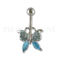 Piercings.nl Navelpiercing vlinder gemstone aquamarijn