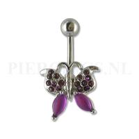 Piercings.nl Navelpiercing vlinder gemstone paars
