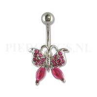 Piercings.nl Navelpiercing vlinder gemstone roze