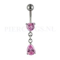 Piercings.nl Navelpiercing hart hangend kristal roze