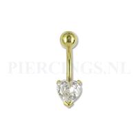 Piercings.nl Navelpiercing goudkleurig hart kristal