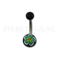 Piercings.nl Navelpiercing handgeschilderd groen-blauwe bloem