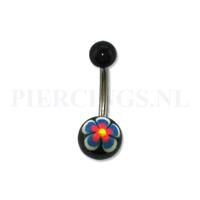 Piercings.nl Navelpiercing handgeschilderd blauw-roze bloem