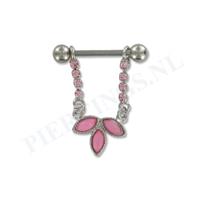 Piercings.nl Tepelpiercing hanger bloem kristal roze