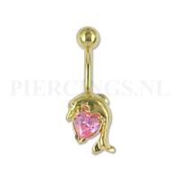 Piercings.nl Navelpiercing goudkleurig dolfijn roze