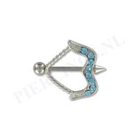 Piercings.nl Tepelpiercing shield pijl en boog aquamarijn