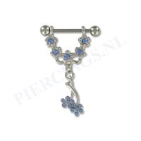 Piercings.nl Tepelpiercing hangende bloem blauw