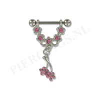 Piercings.nl Tepelpiercing hangende bloem roze