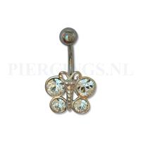 Piercings.nl Navelpiercing sterling zilver vlinder kristal