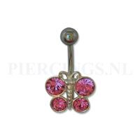 Piercings.nl Navelpiercing sterling zilver vlinder roze