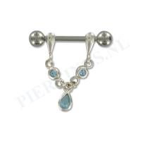 Piercings.nl Tepelpiercing zilveren hanger aquamarijn druppel