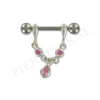 Piercings.nl Tepelpiercing zilveren hanger roze druppel