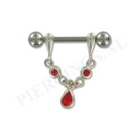 Tepelpiercing zilveren hanger rood druppel