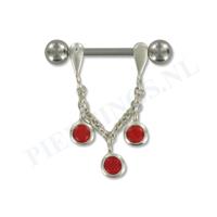 Piercings.nl Tepelpiercing zilveren hanger rood