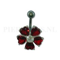 Piercings.nl Navelpiercing sterling zilver bloem rood