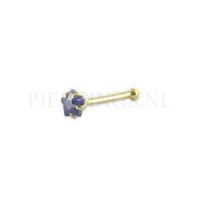 Piercings.nl Neusstud goud 14 karaat bloem kristal blauw