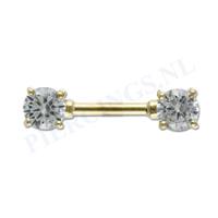Piercings.nl Tepelpiercing goud 14 karaat met kristallen