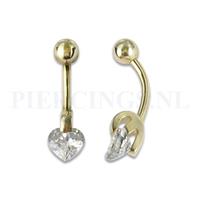 Piercings.nl Navelpiercing goud 14 karaat met kristallen hart in luxe zetting