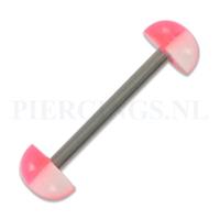 Piercings.nl Tongpiercing acryl halve bal geblokt roze-wit