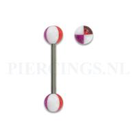 Piercings.nl Tongpiercing acryl geblokt rood wit paars 6 mm