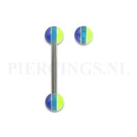 Piercings.nl Tongpiercing acryl gestreept geel en blauwe strepen 6 mm