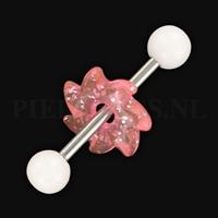 Piercings.nl Tongpiercing acryl zaag wit roze glitter
