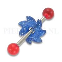 Piercings.nl Tongpiercing acryl zaag rood blauw glitter