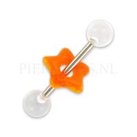 Piercings.nl Tongpiercing acryl met donut ster transparant oranje