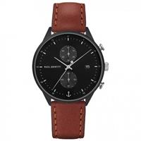 Paul Hewitt PH Watch Chrono Line Black IP Black/SS Leather Brown 42mm PH-C-B-BSS-1M