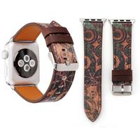 Voor Apple Watch Series 3 & 2 & 1 42mm Retro Bloemen Series Ancient Murals Wrist Watch echt lederen Band