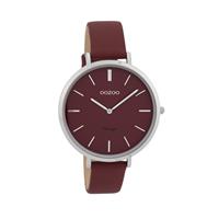 Oozoo Horloge C9807 Vintage staal/leder 40 mm zilverkleurig-burgundy