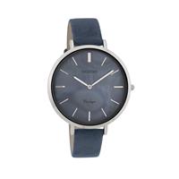 OOZOO Horloge C9808 Vintage staal/leder 40 mm zilverkleurig-blauw