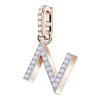 Remix Collection Charm N, White, Rose-gold tone plated