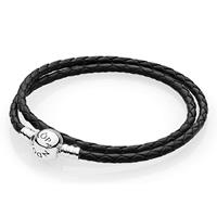 Pandora Armband "590745CBD-D2", Leder und 925er Silber, schwarz, keine Angabe