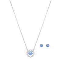 Swarovski Ohrring und Ketten Set Sparkling Dance Round blau rhodiniert 5480485 (Set 3 tlg)