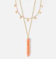 Orelia ketting 2 lagen, kort met kleine muntjes en iets langer met oranje spike goudkleurig