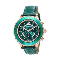 Swarovski Octea Lux Chrono Horloge, Leren Band, Groen, Rose-Goudkleurig PVD