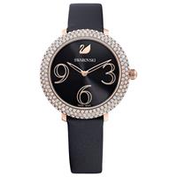 Swarovski Crystal Frost Watch, Leather Strap, Black, Rose-gold tone PVD