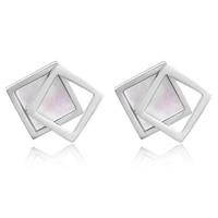 cillajewels Dames oorknoppen Double Square Shell Zilverkleurig