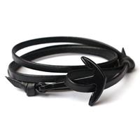 lgtjwls Zwarte anker armband met leren koord