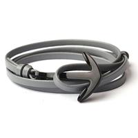 lgtjwls Zwarte anker armband met grijs leren koord
