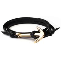 lgtjwls Anker armband leren koord zwart met goud