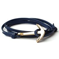 lgtjwls Anker armband leren koord blauw met goud